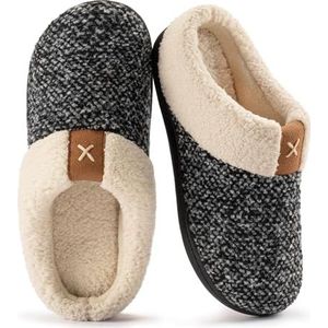 ULTRAIDEAS Knusse damesslippers met traagschuim, fuzzy imitatiewol en pluche, fleecegevoerde schoenen voor binnen en buiten, antislip rubberen zool, Grijs, 7/8 UK