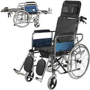 Hoge rugleuning opvouwbare handmatige commode rolstoelgordel zittend semi-ligfiets, aluminium opvouwbaar volledig ouderen liggend draagbaar mesh ademend