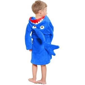 LOLANTA Fleece badjas voor kinderen Shark pluche badjas met capuchon, blauwe haai, L (6-8 jaar)