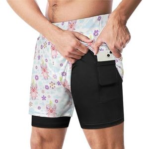 Roze Varken Grappige Zwembroek met Compressie Liner & Pocket Voor Mannen Board Zwemmen Sport Shorts