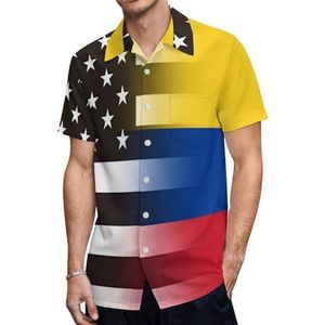 Zwart-wit USA Colombia vlag heren shirts met korte mouwen casual button-down tops T-shirts Hawaiiaanse strand T-shirts L