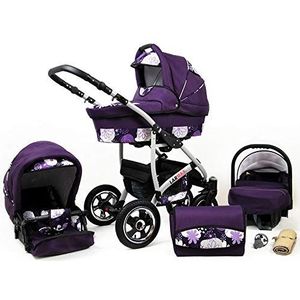 Kinderwagen 3 in 1 complete set met autostoeltje Isofix babybad babydrager Buggy Larmax van ChillyKids Violet 2in1 zonder autostoel