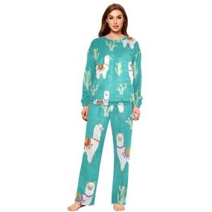 YOUJUNER Pyjama sets voor vrouwen, schattige cactus lama alpaca winter warme nachtkleding zomer loungewear set pyjama nachtkleding set, Meerkleurig, XL