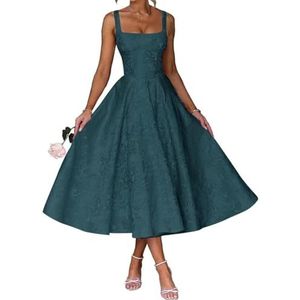 AHERKLL Spaghetti Bandjes Bruidsmeisjes Jurken Bloemen Satijn Jacquard Formele Avond Feest Maxi Jurk Thee Lengte HAH047, Turkoois, 32