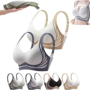 Super Gather Bra Women Lifting Anti-Sagging Wireless Push up Bra Without Wire Comfortable Lift Sports Bras,Breathable (XL(65-70kg),blue+beige)
