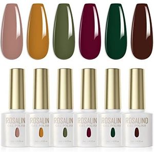 ROSALIND UV Nagellak 6 Kleuren Havermout Kleur Aardachtig Geel Groen Donkerrood Donkergroen Bruin Gel Nagellak Set Kleur Gel voor Gelnagels Nagel Herfst Winter Kleuren UV LED Nagellak