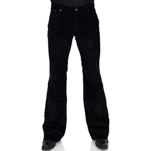 Comycom Zwarte bootcut corduroy broek voor heren - donkere flared jeans voor mannen in jaren '70 vintage stijl, zwart, 32W / 34L