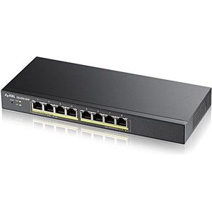 Zyxel 8-poorts Gigabit PoE Switch | Smart managed | Desktop/Rekmontage | Zonder ventilator | 8 PoE+-Ports met Budget von 70 W | VLAN, IGMP, QoS| Levenslange garantie [GS1900-8HP]