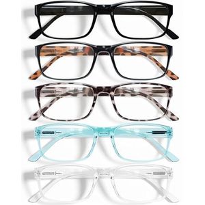 Gaoye 5-Pack Reading Glasses Blue Light Blocking,Spring Hinge Readers for Women Men Anti Glare Filter Lightweight Eyeglasses (#5-Pack Mix Color, 1.25)