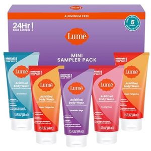 Lume Verzuurde Body Wash - 24 uur geurbestrijding - Hydraterende formule zonder SLS of parabenen - 42,5 g tubes (schone mandarijn, lavendelsalie, pioenroos, kokosnoot - 5 stuks