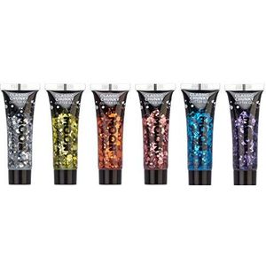 Moon Glitter Gel met klassieke grofkorrelige glitter, 12 ml, glitter gezichtsverf, set met 6 kleuren
