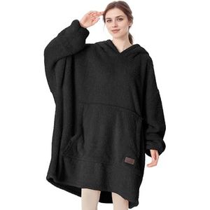 Catalonia Classy Draagbare Oversized Hoodie Deken, Knusse Sherpa Deken Hoodie, Warme Gooideken Sweatshirt met mouwen voor de winter, Cadeaus voor mama Vrouwen Mannen Volwassenen Tieners, Zwart