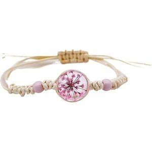 Handgemaakte linnen en katoenen gevlochten armband Duizend gedroogde bloemen Boheemse kleur Etnische stijl elastische armband for dames (Color : 03 pink)
