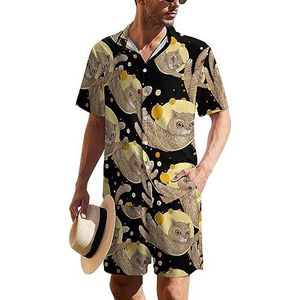 Cat Fly Space Hawaïaans pak voor heren, set van 2 stuks, strandoutfit, shirt en korte broek, bijpassende set