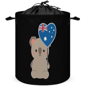 Australië Vlag Koala Beer Wasmand met Deksel Opvouwbare Trekkoord Wasmand voor Thuis Reizen
