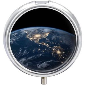 3 Compartiment Kleine Pillendoos Reizen Geneeskunde Pil Organizer met Spiegel Vochtbestendige Pillen Case Aarde uit De Ruimte Draagbare Pocket Geneeskunde Organizer Ronde Vitamine Organizer Box