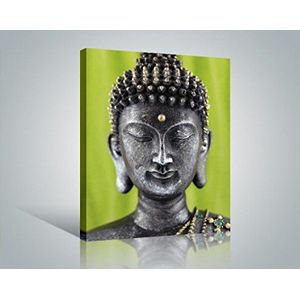 1art1 Boeddhisme Poster Kunstdruk Op Canvas Buddha Statue, Green Muurschildering Print XXL Op Brancard | Afbeelding Affiche 50x40 cm