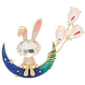 Crystal Bunny Moon Broche Mode Ballon Broches Pin for Vrouwen Meisjes Reversspeldjes Kerst Verjaardag Sieraden Cadeau