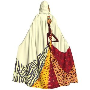 DEXNEL Traditionele Afrikaanse Meisje Schilderen 59 ""Hooded Cape Unisex Halloween Mantel Voor Duivel Heks Tovenaar Halloween Cosplay, Dress Up