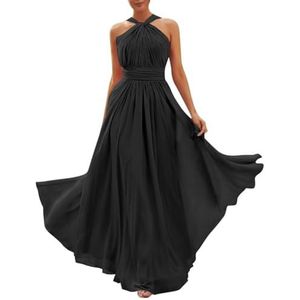 Chiffon bruidsmeisjesjurken voor dames, voor bruiloft, strapless galajurken, cocktailjurken, grote maten, Zwart, 32
