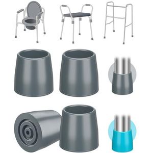 Kruktips (4-Pack), 25 mm Robuuste Rubberen Vervangtips voor Looprekken, Toiletten, Douchestoelen, Krukken, Wandelstokken, Anti-Slip Caps, Grijs