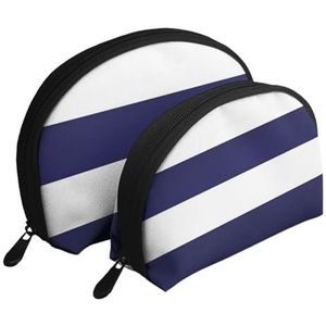Make-uptas, cosmetische reistas, 2 stuks draagbare clutch pouch-set Pouch Organizer marineblauw en witte strepen, zoals afgebeeld, Eén maat
