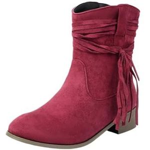 Herfst Enkellaarsjes Met Franjes Elegante Chelsea Korte Laarzen for Dames Retro Suède Aantreklaarsjes Met Lage Hak Dames Grote Maten Enkelschoenen(Purple,43 EU)