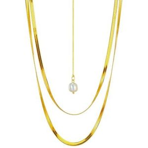 316L roestvrij staal gouden kleur Extra lange platte slang ketting parel hanger ketting voor vrouwen meisjes mode sieraden geschenken