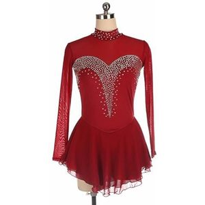 UPPJPBSW Kunstrijpak Voor Meisjes Glanzend Bergkristal, Langesleeve Chiffonjurk Voor Artistieke Gymnastiek Voor Dames, Geschikt Voor Kunstrijoptredens En Wedstrijden,Rood,XXS