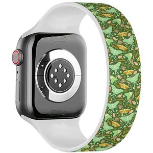 Solo Loop Band Compatibel met All Series Apple Watch 38/40/41mm (Moths On Groen) Elastische Siliconen Band Strap Accessoire, Siliconen, Geen edelsteen