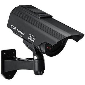 Zonne-energie gesimuleerde dummy beveiligingscamera, bewakingscamera CCTV buiten draadloos waterdicht emulatie IR LED-flitser rode led dummy camera (Zwart)