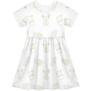 LI ZHI XIN Meisjes Jurk Kinderen Zomer Korte Mouw Ronde Hals Casual Jurken Voor Leeftijd 2-8 Jaar Tropische Plant Cactus, Meerkleurig, 2 jaar