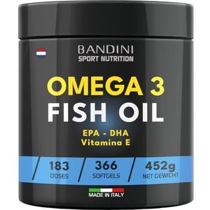 Bandini® Omega 3 visolie 360 ​​mg EPA en 240 mg DHA per dagelijkse dosis (366 capsules) - Voedingssupplement in zachte softgels van visolie (puur) voor hersenfunctie en gezichtsvermogen