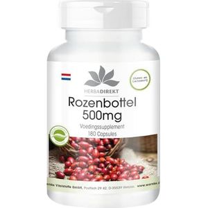 Rozenbottel 500mg capsules - 180 capsules - hoge dosering - veganistisch - met acerola | HERBADIREKT by Warnke Vitalstoffe - Duitse apothekerskwaliteit