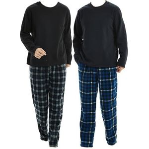 SaneShoppe Thermofleece pyjamasets voor heren, luxe nachtkleding met lange mouwen, loungewear, Marineblauw/Zwart (2 Pack), L