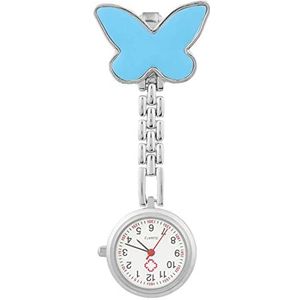 Yojack Gepersonaliseerd zakhorloge Mode Pocket Medisch verpleegster Horloge Vrouwen Jurk Horloges Hanger Opknoping Quartz Klok Vlinder Vorm Gegraveerd Horloge (Kleur: Lichtblauw)