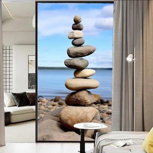 AEMYSKA Abstracte stenen raamfolie, zonwerend, natuur, zee, oceaan, landschap, glas-in-loodfolie, zonder lijm, decoratieve raamfolie, hechtend voor thuis, raam en glazen deur, 70 x 100 cm