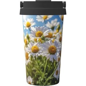 OdDdot Wild White Daisy Flower Print Travel Coffee Mug Geïsoleerde Koffie Cup Herbruikbare Koffie Cups Vacuüm Rvs Mok