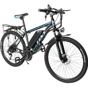26 inch E-bike E-mountainbike met afneembare, 48 V 10 Ah elektrische fiets voor mannen en vrouwen, 250 W motor, 25 km/u, 21 versnellingen elektrische fiets met lcd-display, bereik 20-30 km (zwart +