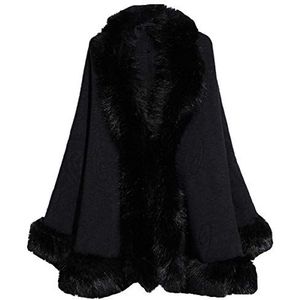 Dames bontponcho elegant effen kleuren synthetisch bont cardigan herfst winter feestelijk mode elegante casual warme poncho trompetmouwen oversize bontmantel omslagdoek, zwart, onesize grote maten