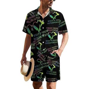 I Make People Beautiful Hairstylist Hawaïaans pak voor heren, set van 2 stuks, strandoutfit, shirt en korte broek, bijpassende set