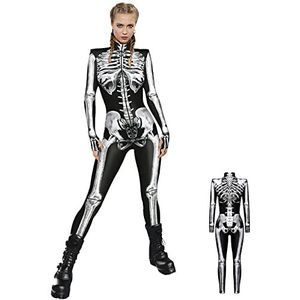 Skeletkostuum dames | Halloween kostuum dames skelet | overall Lady Catsuit Skull Skelet | Mar Vel kostuum dames | jumpsuit botten lange mouwen skinny skelet catsuit | sexy skelet Halloween romper