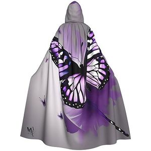 Bxzpzplj Mooie paarse vlinder kunst print mystieke mantel met capuchon voor mannen en vrouwen, Halloween, cosplay en carnaval, 185 cm