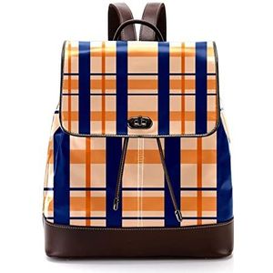 Gepersonaliseerde casual dagrugzak tas voor tiener blauwe oranger geruite schooltassen boekentassen, Meerkleurig, 27x12.3x32cm, Rugzak Rugzakken