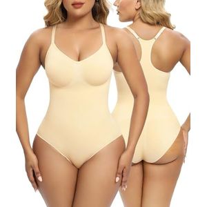SHAPERX Bodysuit voor vrouwen buikcontrole shapewear racerback naadloze sculpting body shaper tanktop, Beige, Large-X-Large