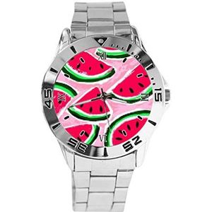 Watermeloen Design Analoog Polshorloge Quartz Zilveren Wijzerplaat Klassieke Roestvrij Stalen Band Dames Heren Horloge