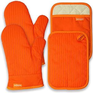 Coziselect Ovenwanten, hittebestendige pannenlappen en pannenlappen set, siliconen anti-slip design, geschikt voor koken, bakken, grillen, oranje