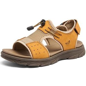 EKsma Heren lederen sandalen, outdoor zomer open teen wandelen wandelen trekking schoenen, casual strand schoenen water schoenen, Geel, 41 EU