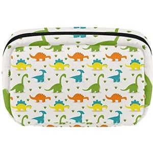 Reis Gepersonaliseerde Make-up Tas Cosmetische Tas Toilettas voor vrouwen en meisjes Gekleurde Dinosaurussen Patroon Groen Blauw Oranje Geel, Meerkleurig, 17.5x7x10.5cm/6.9x4.1x2.8in