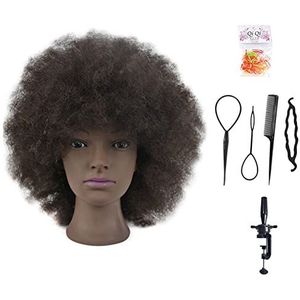 Training Head African American with 100% Human Hair Mannequin Head Cosmetology Afro Hair Manikin Head for Practice Styling Braiding with Free Clamp+Braid Sets (Natural Black)